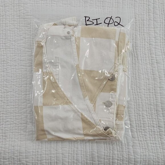 Forever 21 Men/Unisex Bib Overalls Size M (36x30) Beige White Color Block EUC - Picture 16 of 16